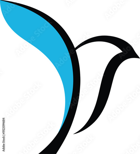 Abstract bird vector logo design, minimalist blue and black flying silhouette icon for travel agency, creative branding, and freedom symbol.