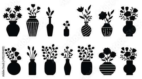 Flower vases silhouette collection various shapes and styles decorative elements