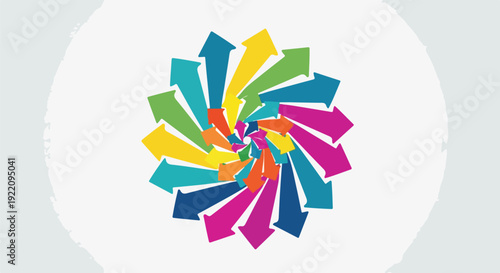 Colorful arrows arranged in a spiral pattern, indicating direction