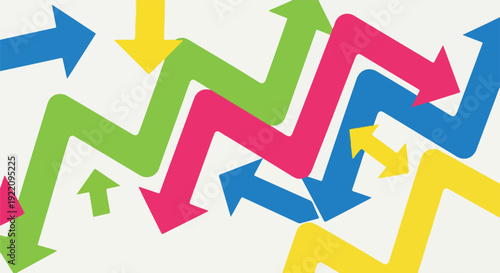 Colorful arrows of different colors are arranged on a white background