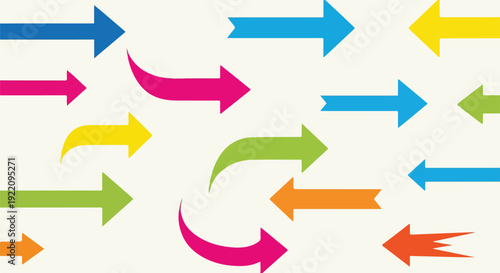 Colorful arrows of different shapes and directions on a neutral background