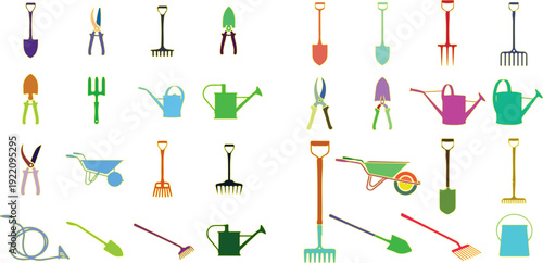 Colorful Garden Tools and Equipment Set shovel rake
