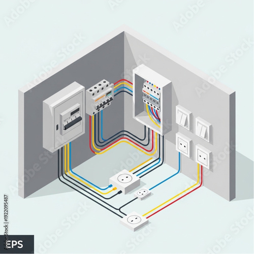 Electrical Wiring Diagram of a Room with Multiple Outlets and Switches.
