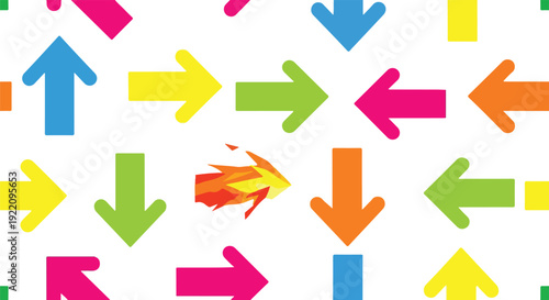 Colorful arrows pointing in diverse directions on a white background