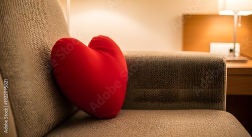 Cozy living room with red heart shaped pillow on sofa