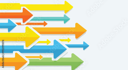 Colorful arrows pointing right on a white background, concept