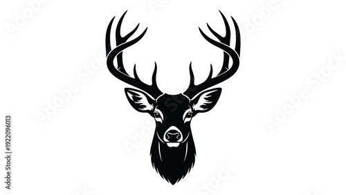 A black and white image of a deer's head isolated on white background, Vector