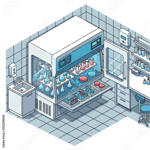 Isometric Laboratory Equipment and Scientific Research Setting.