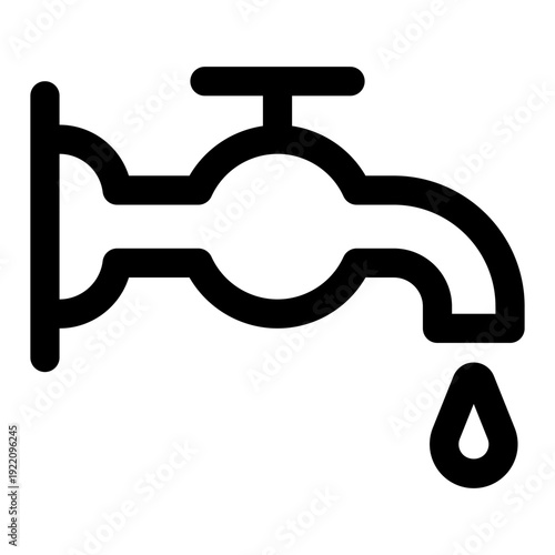 Outline vector icon of a dripping faucet. Symbolizes water conservation, plumbing, and environmental awareness.