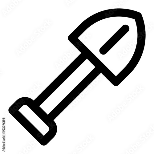 A clean and modern vector icon depicting a shovel, essential for gardening, construction, and earthmoving projects.