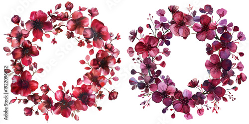 abstract burgundy flowers wreath watercolor vector illustration