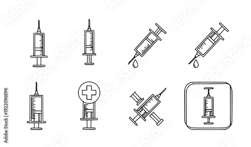 Minimal Syringe Line Icon Collection Medical Injection Outline Vector Set
