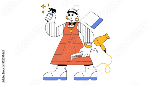Stylish hairdresser with spray bottle and tools