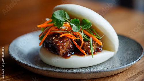 Delicious Pork Belly Bao Bun on Plate