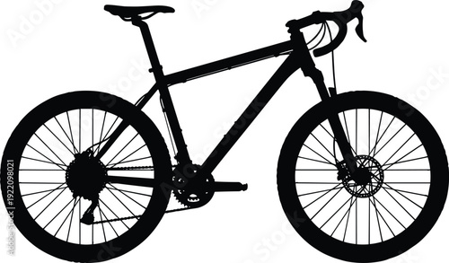 Mountain Bike Silhouette Vector Illustration, Side View Bicycle With Detailed Frame And Wheels Isolated On White Background
