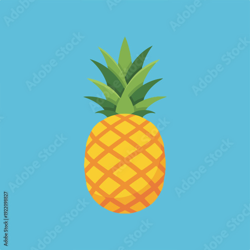 Colorful, cartoon-style depiction of a pineapple on a blue background