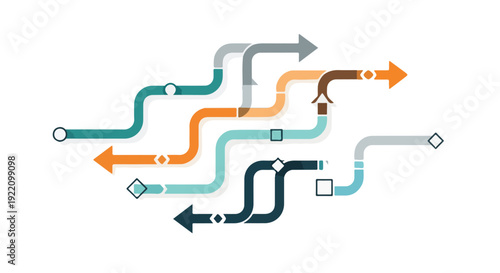 Colorful, curved arrows illustrate direction, movement, and flow