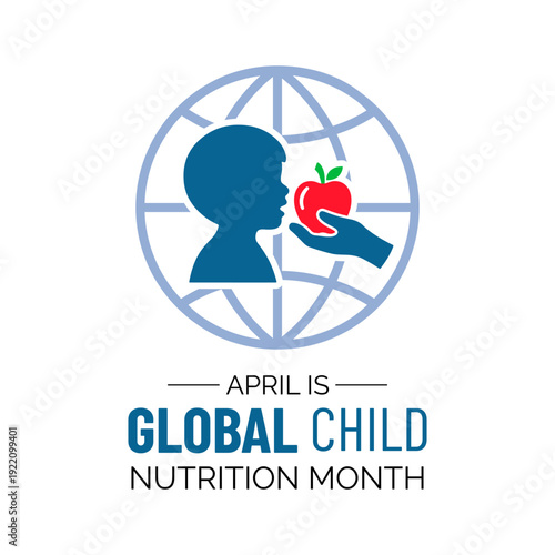 Global Child Nutrition Month concept featuring healthy food symbols and child care awareness in a balanced flat vector style. Creative nutrition awareness illustration of Banner poster, flyer design.
