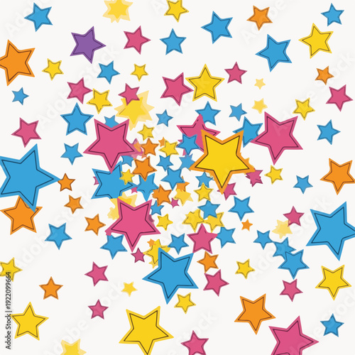 Colorful, dynamic background with scattered stars in a playful design