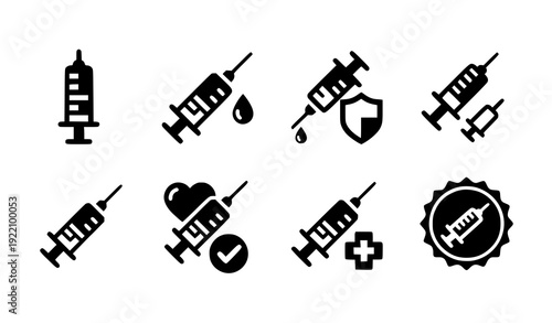 Filled Syringe Icon Set Medical Vaccine Injection Silhouette Vector Collection