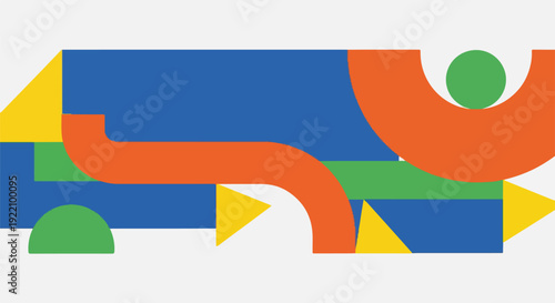 Colorful, geometric abstract art featuring various shapes and colors