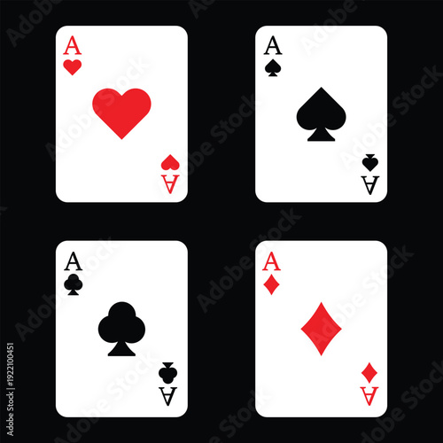 Hearts diamonds clubs spades sign chips. Suit deck of playing cards.  simple flat shapes casino gambling game design vector illustration.