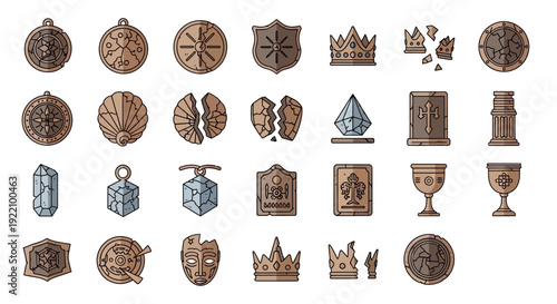 Collection of medieval heraldic emblems and symbols.