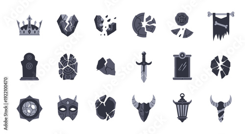 Collection of Medieval Shields and Heraldic Symbols.