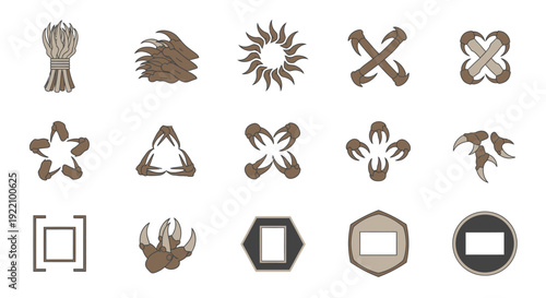 Collection of Various Metallic Icons and Symbols.