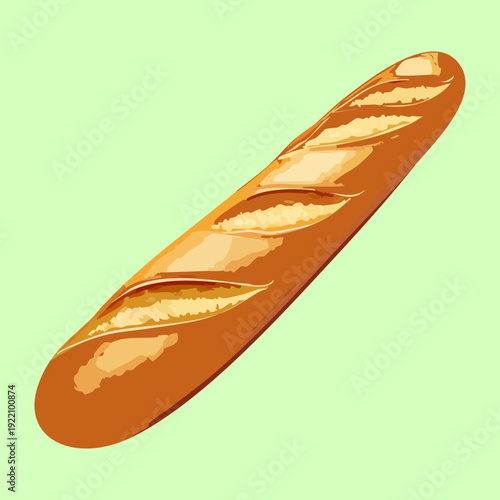 Fresh baked baguette bread with golden crust for bakery menu icons and healthy food website graphics - Vector Illustration