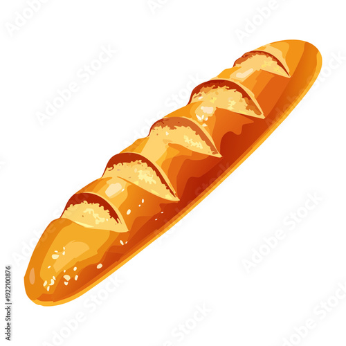 Long crusty baguette bread for bakery products marketing and healthy organic whole wheat food concept - Vector Illustration