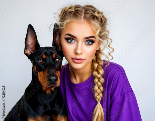 young woman with a Doberman