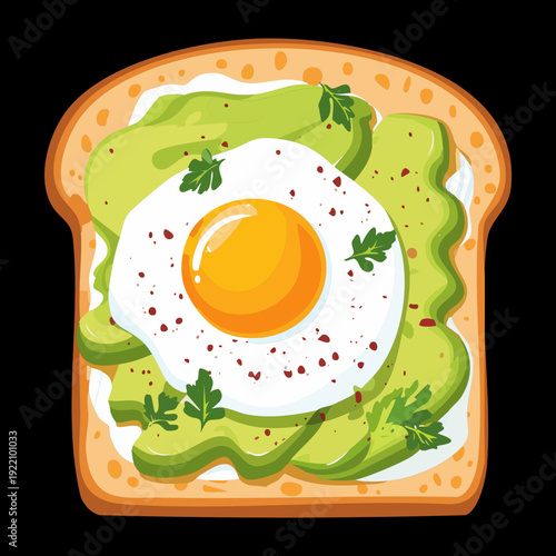 Healthy mashed avocado on toast with sunny side up egg for nutritious morning meal or snack - Vector Illustration