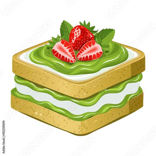 Healthy layered vegetable sandwich with avocado and strawberry for nutritious breakfast or creative party snack - Vector Illustration