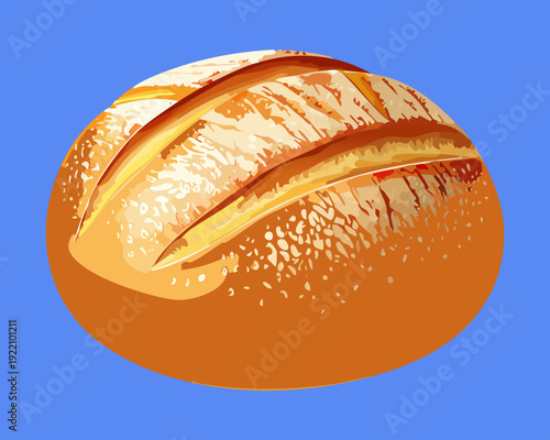 Round sourdough bread loaf with golden crust for traditional bakery shop and healthy food concept - Vector Illustration