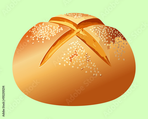 Freshly baked artisan bread roll for breakfast toast and healthy organic whole wheat food products - Vector Illustration
