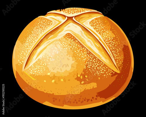 Traditional round bread loaf for bakery branding and artisanal sourdough bread shop advertisement materials - Vector Illustration
