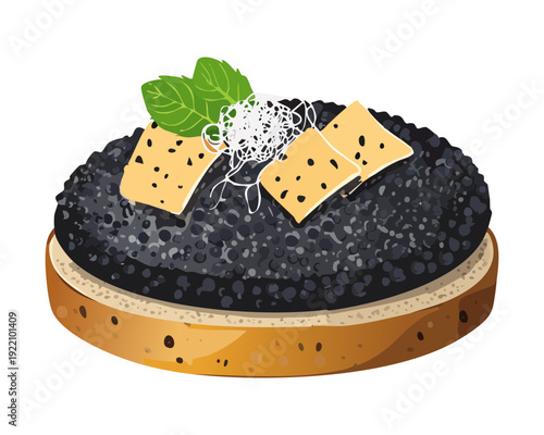 Open Faced Truffle Mushroom Sandwich with Grated Parmesan Cheese and Fresh Herb Garnish for Gourmet - Vector Illustration