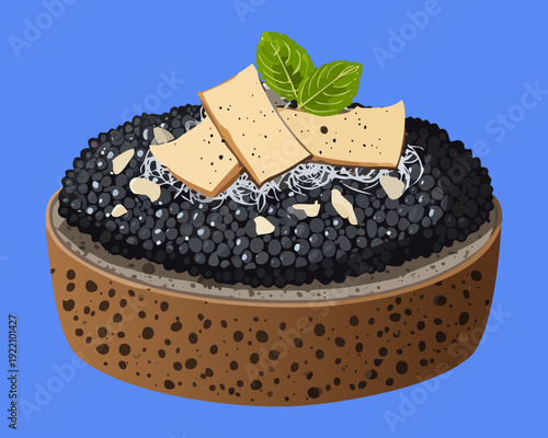 Exquisite Black Caviar Toast with Cheese Slices and Fresh Parsley Garnish for Luxury Appetizer Serving - Vector Illustration