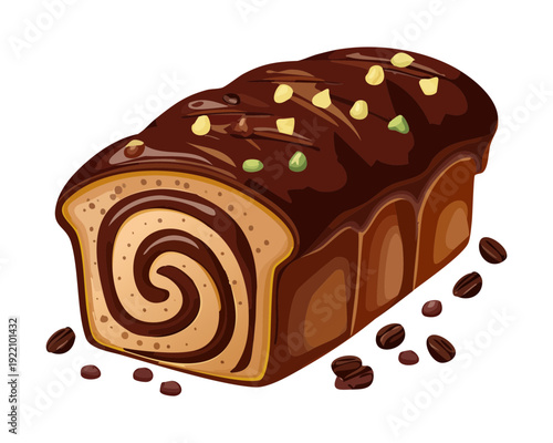 Nutty Chocolate Marble Loaf with Crunchy Almonds and Dark Cocoa Drizzle for Sweet Pastry Snack - Vector Illustration