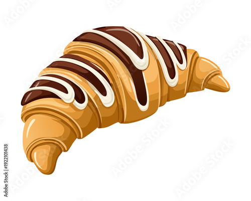 Buttery Chocolate Striped Croissant with Flaky Layers and Sweet Cocoa Drizzle for French Bakery Morning - Vector Illustration