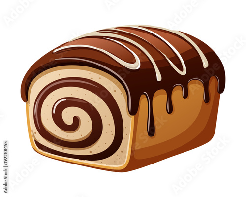 Creamy Chocolate Swirl Roll Cake with Rich Cocoa Filling and Dark Ganache Topping for Dessert - Vector Illustration