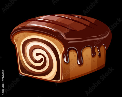 Traditional Chocolate Marble Loaf Cake with Rich Cocoa Swirls and Ganache Glaze on Black Background - Vector Illustration