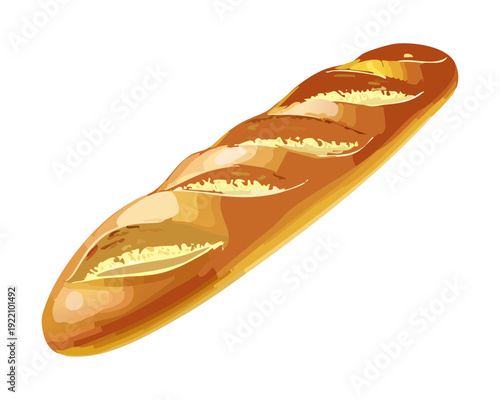 Long French Baguette Bread with Golden Crust and Flour Dusting for Traditional Bakery Shop Menu - Vector Illustration