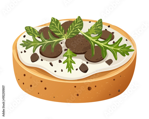 Savory Mushroom and Herb Toast with Creamy Spread and Fresh Greens for Healthy Vegetarian Meal - Vector Illustration