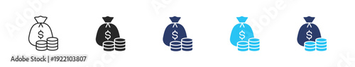 Money bag icon set illustration multiple style collection