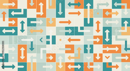 Colorful grid with arrows in multiple directions and colors