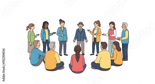 Diverse People Sitting in a Support Group Circle for Mental Health Awareness and Community Therapy