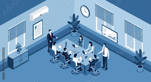 Business Meeting in a Modern Conference Room with People Around a Table.