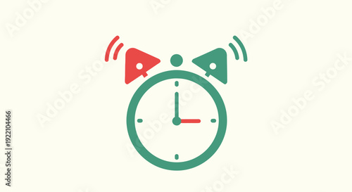 Alarm Clock Illustration with Red and Green Bells